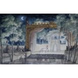 Oliver Messel (1904-1978), open air theatre ballet stage, ink drawing and watercolour, H.19cm W.29cm