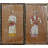 19th Century Indian School, a pair of musicians, gouache on mica, H.10cm W.6cm