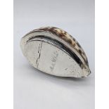 A rare 19th century Scottish provincial silver cowrie shell snuff box, L.9cm