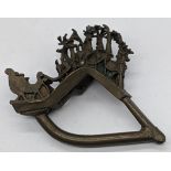 An Indian colonial brass finger ring with sleigh and reindeer, Kerala, India, 20th century, L.4.5cm