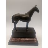 20th century French School, bronze study of a horse, raised on marble base, bearing signature Andre,