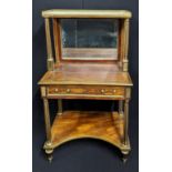 A Regency mahogany chiffonier, marble top with twin fluted column supports, brass appliques and