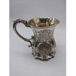 A Victorian silver mug, etched floral designs, hallmarked Birmingham, 1859, maker George Unite,