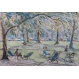 Margaret Graeme Niven (1906-1997), Kensington Gardens, ink, pastel and watercolour, signed lower