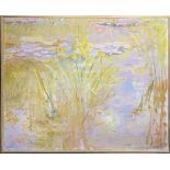 David Graham (British, b.1926), pond scene, oil on canvas, signed lower left, H.101cm W.106cm