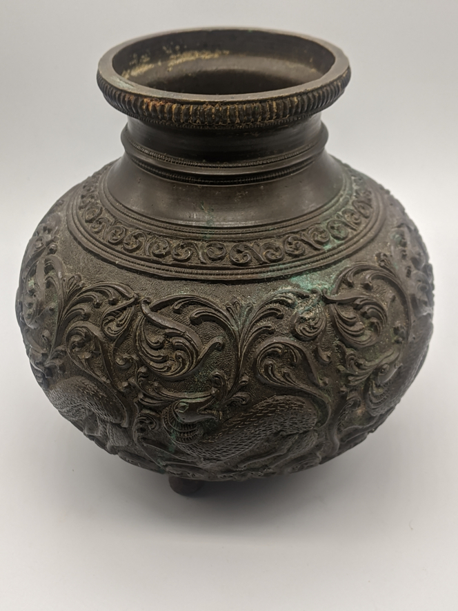 A 19th century Indian bronze ablutions or lota vessel, scrolling decoration depicting animals, - Image 7 of 7