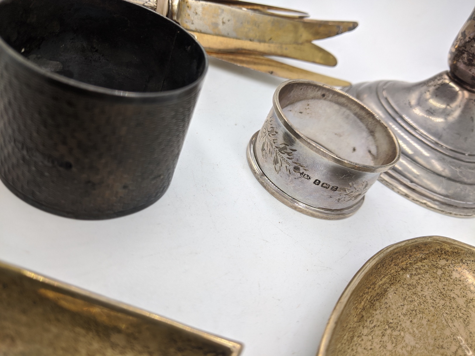 A collection of silver items to include a Reed & Barton candlestick, diamond heart and clubs dishes, - Image 3 of 4