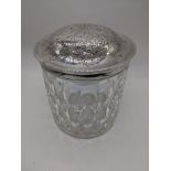 A large silver plated and cut glass biscuit jar, H.16cm D.15cm