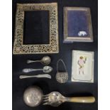 A collection of silver items and a silver plated Shanghai Tang silver plated picture frame,