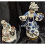 Two porcelain figures: one by Volkstedt and one in the style of Meissen, 20th century and 19th