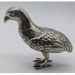 A late Victorian silver bird pepper, hallmarked London, maker Martin Sugar, 108g, H.9cm