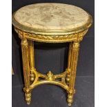 A Louis XV style gilt wood and marble table, H.72cm W.50cm