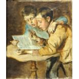 Late 19th/early 20th century Continental School, Brothers Reading, oil on canvas laid on board,