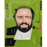 Contemporary British, Pavarotti, screenprint on metal, with perspex frame, H.67cm W.50cm