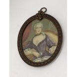 18th-century French School, Miniature portrait of a lady in late 18th-century dress, gouache on
