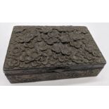 An early 20th century box decorated with lotus flowers, mark to base, L.13cm W.9.5cm