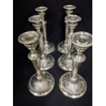 A set of 6 George III silver candlesticks, crest to inserts, hallmarked Sheffield, 1804, maker