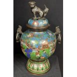 A 19th century Chinese enamelled bronze vase, twin handles in the form of elephants, dog of fo