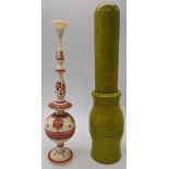 A 19th century Indian or Sri Lankan carved ivory rosewater sprinkler engraved with coloured