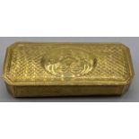 A Continental gold snuff box with etched decoration and floral splays, marks to interior lid, base