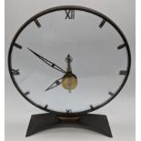 An Art Deco table clock, bronze with faceted cut glass, maker unknown, H.24cm, W.18cm