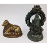 An Indian bronze of Hindu Deity Ganesha, H.10cm and Holy Cow Nandi, Tamil Nadu, India