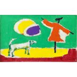 Italo Valenti (Swiss, 1912-1995), Dog and Scarecrow, oil on canvas, signed I.Valenti, H.22cm W.33cm