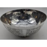 A Chinese silver bowl with seasonal decoration, D.15.5cm, 229g