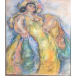 Madge Tennant (British/American, 1889-1972), Lei Woman in Yellow, pastel, annotated in pencil to