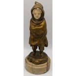 Antoine Bofill (Spanish, fl.1895-1921), Boy wrapped in a coat, bronze with patinated gold and