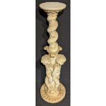 A cast stone resin torchere depicting cherubs, H.94cm