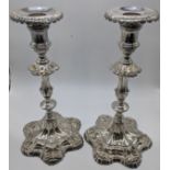 A pair of continental silver candlesticks, marks to base, H.25cm, 1498g
