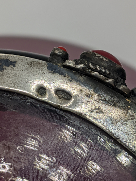 An Austrian silver and purple glass bowl with lid, finial in the form of an eagle on an amber - Image 3 of 3