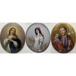 A 19th century painting on porcelain of The Virgin Mary, a 19th century painting on porcelain of a