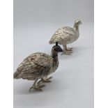 A pair of silver peacock ornaments, hallmarked London, 1905, maker William Comyns & Sons, H.9cm,