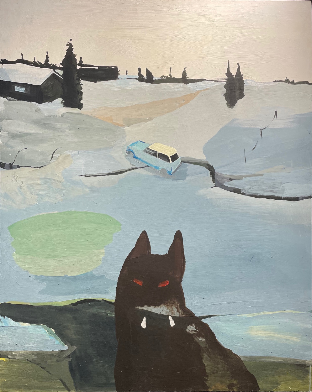 20th century British School, arctic wolf scene, oil on board, 101.5cm x 122cm