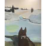 20th century British School, arctic wolf scene, oil on board, 101.5cm x 122cm