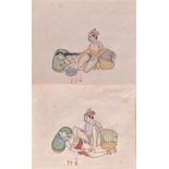 Two late 19th/early 20th century erotic Indian studies, gauche and watercolour on paper, gilt