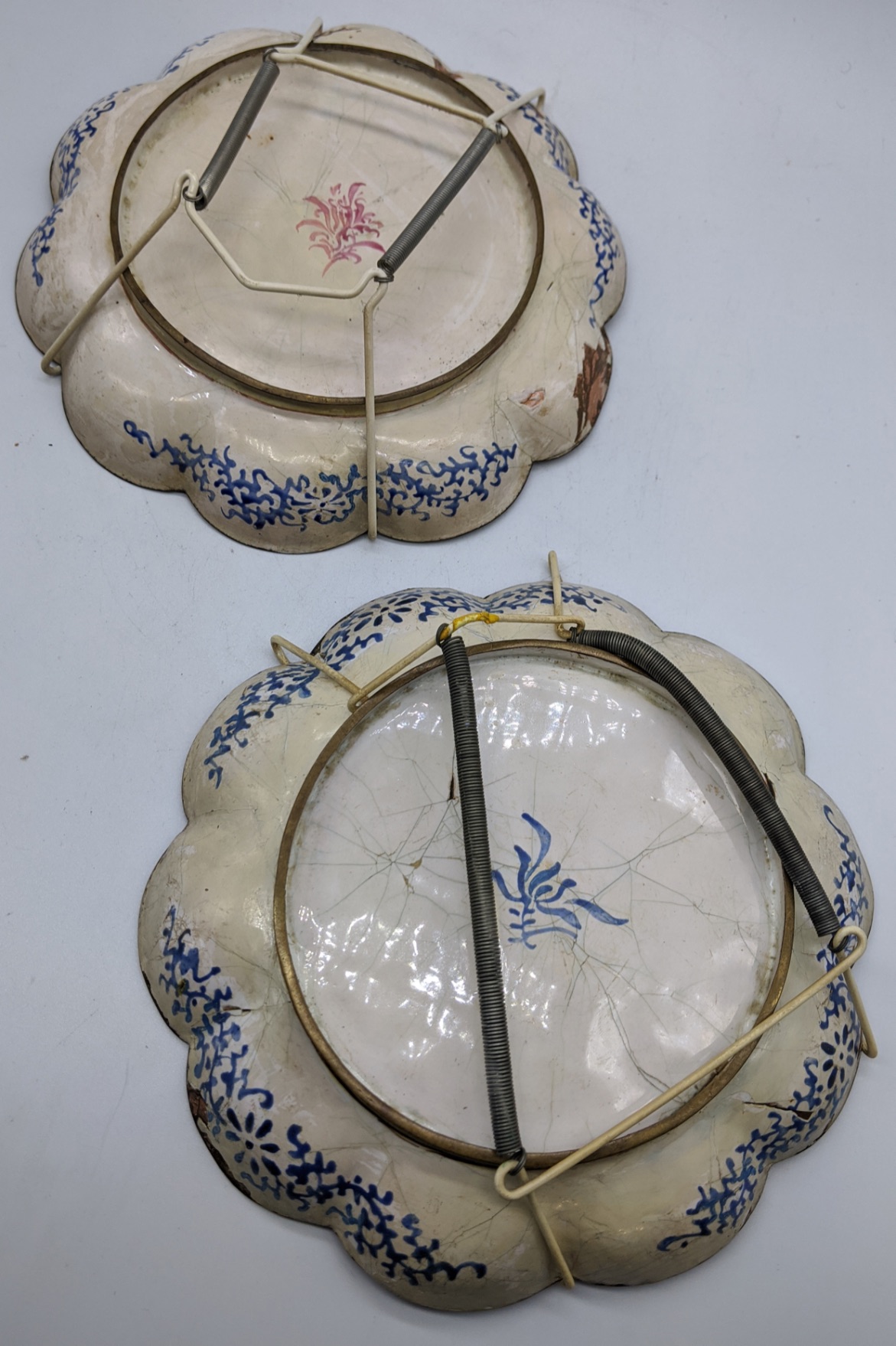 A pair of 19th century Chinese floral enamel dishes, D.17.5cm - Image 2 of 2