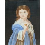 19th century Continental School, portrait of a girl, pastel, H.65cm W.50cm