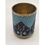 A late 19th century Russian silver enamelled kiddush cup, gilt interior, 75g, H.6cm