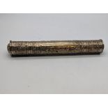 An Eastern silver plated scroll case, L.25cm