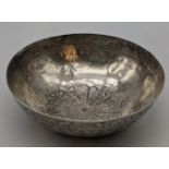 A Persian silver anointing bowl, etched decoration, 130g, D.14.5cm