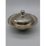 A Chinese silver bowl and cover, etched bamboo decor, 250g, D.13cm