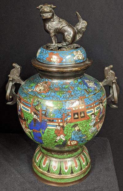 A 19th century Chinese enamelled bronze vase, twin handles in the form of elephants, dog of fo