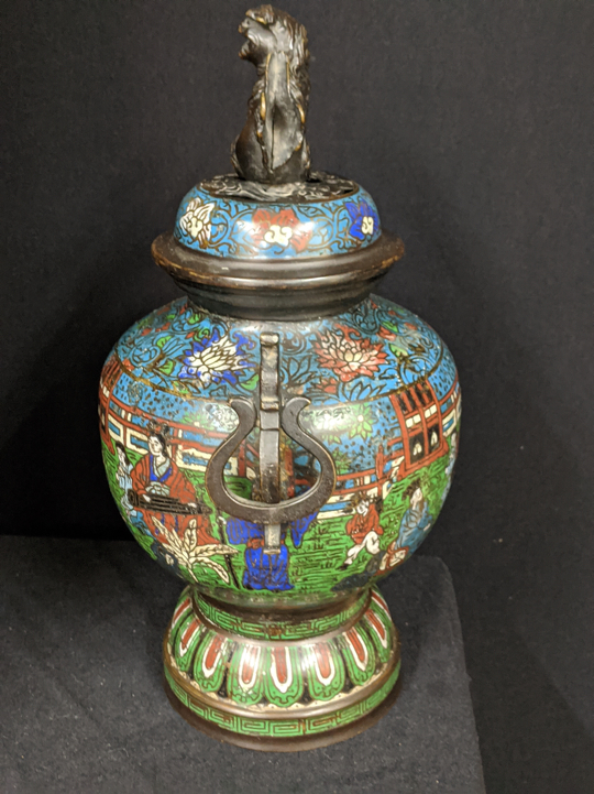 A 19th century Chinese enamelled bronze vase, twin handles in the form of elephants, dog of fo - Image 4 of 4