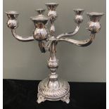 A Hazorfim silver candelabra, 6 light 5 branch, raised on four splay feet, 940g, H.35.5cm