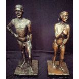 A pair of bronze coated nudes, signed and dated RD 1984, H.50cm