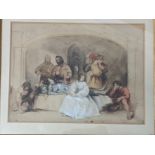 A Victorian Medieval Revival watercolour depicting a knight receiving the last rites, H.25cm W.33cm