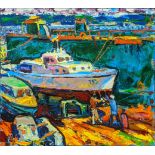 Andriy Chebotaru (b.1982, Ukrainian), Impressionist dockyard scene, oil on canvas, signed in pen